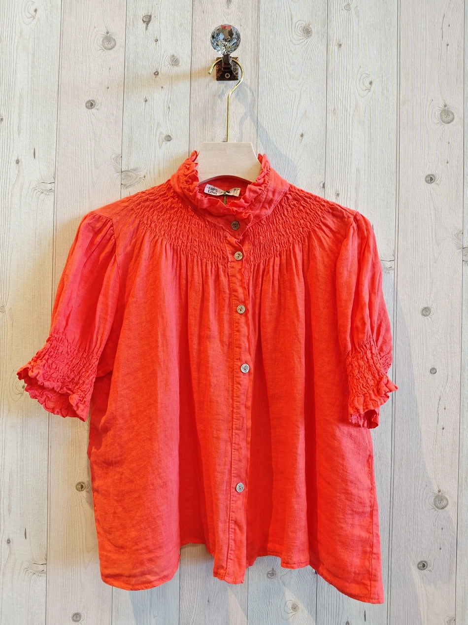 Coral Linen Top