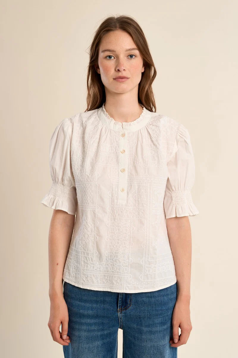 MB White Embroidered Blouse
