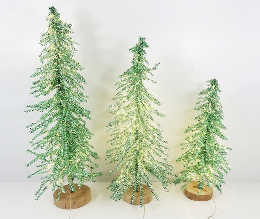 Lit Green Tinsel Tree