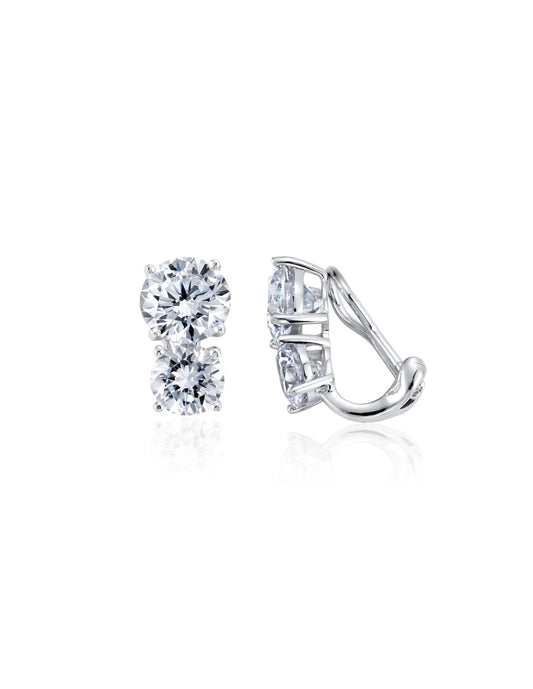 2 Stone Clip Earrings in Platinum - 9012104C00CZ