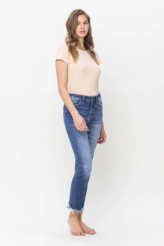 High Rise Slim Straight Raw Hem F5243 Jeans