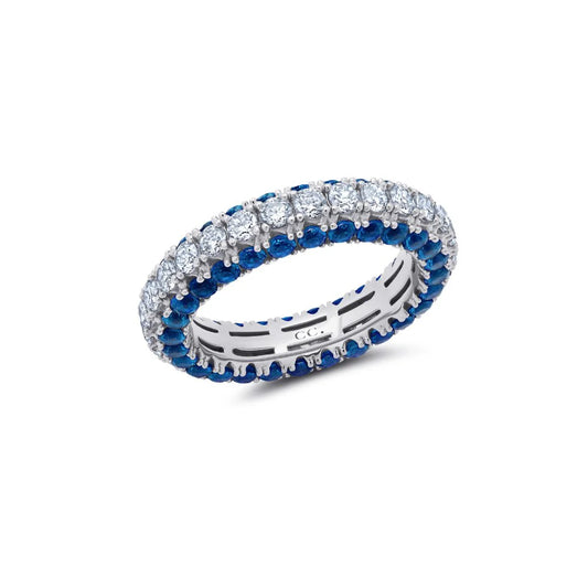 Clear & Sapphire Round Cut Eternity Band Ring - 9012703R70SA