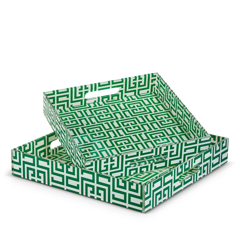 Green Greek Key Trays