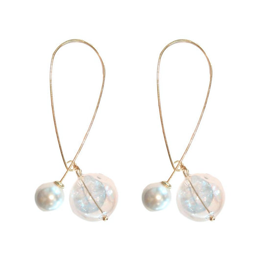 Pearl Glass Threader Earrings