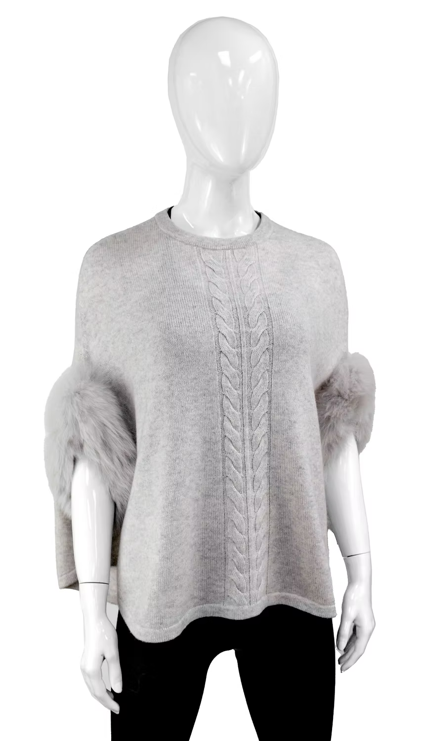 Grey Cable Fur Trim Sweater