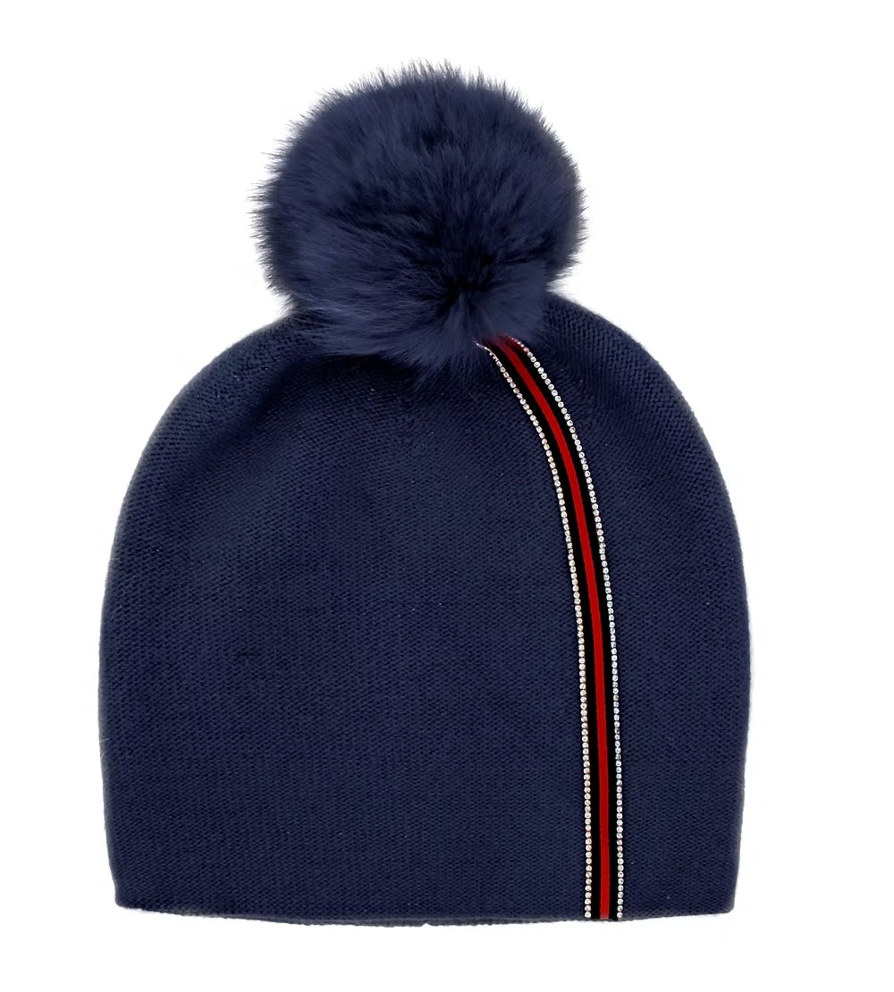 Navy Stripe Pom Hat