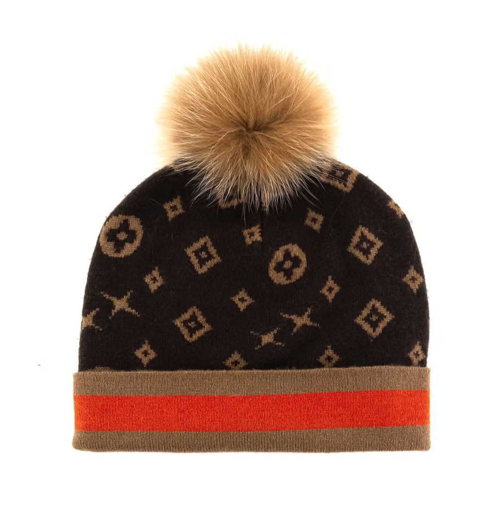 Brown Pattern Pom Hat