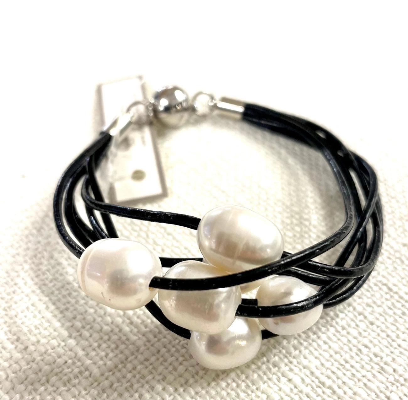 Bonded Leather and Pearl Bracelet