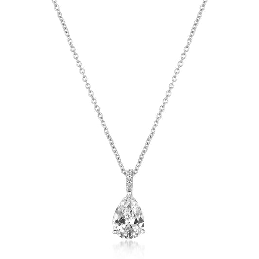 Accented Pear Cut Pendant Necklace in Platinum - 906690N16CZ
