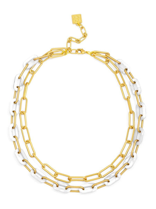 Marbled Resin Link Layered Collar Necklace