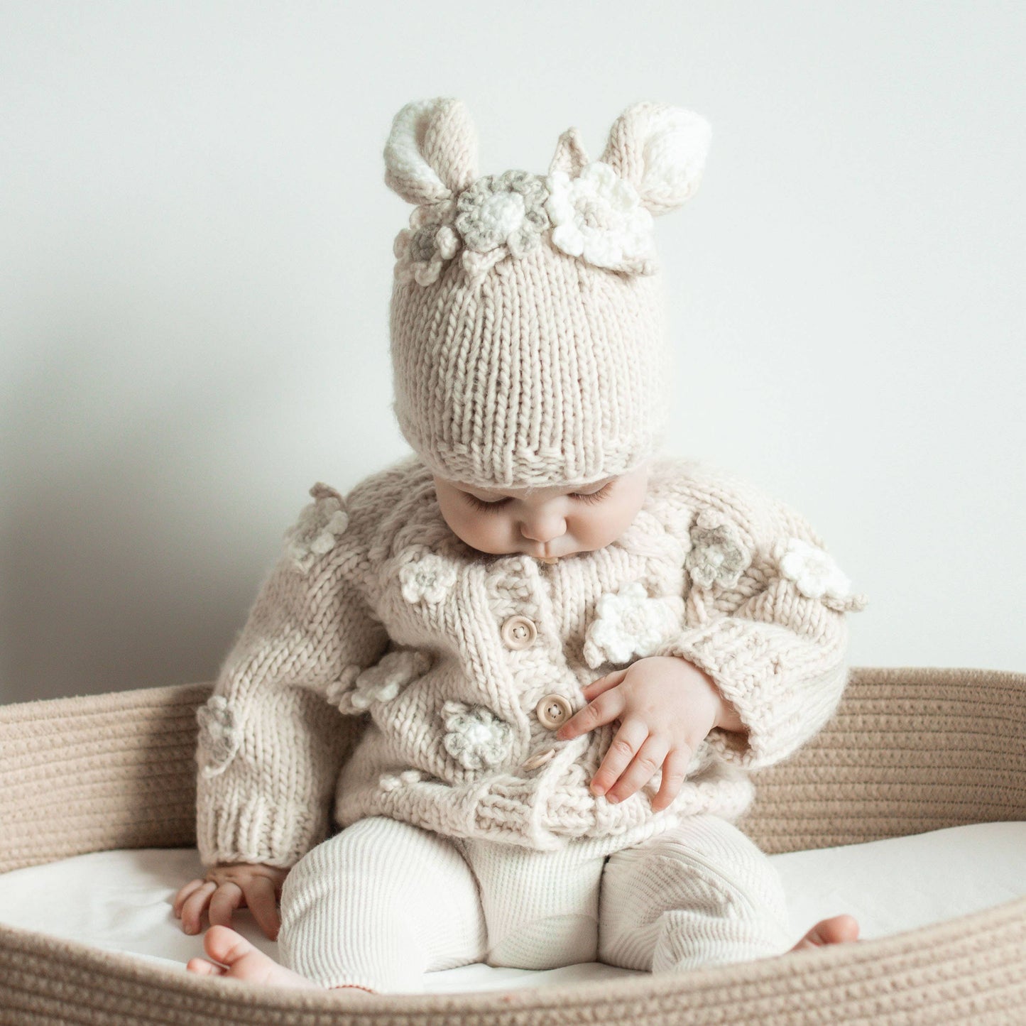 Neutral Flower Cardigan Sweater