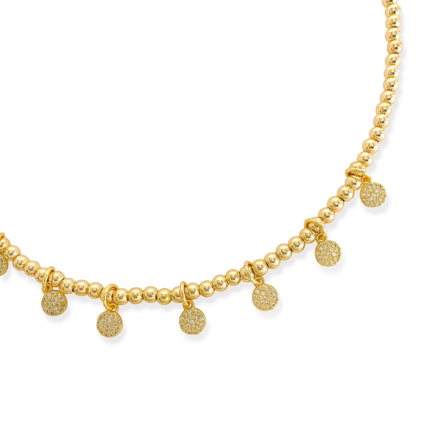 Beaded Disc Gold Necklace