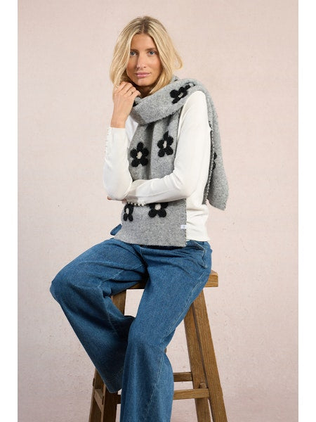 Grey Black Flower Scarf