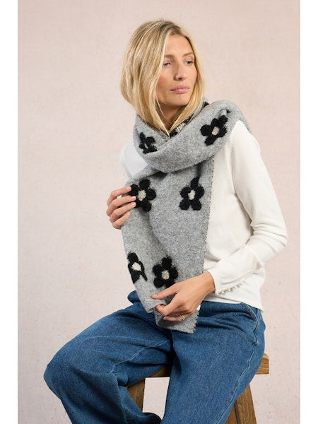 Grey Black Flower Scarf