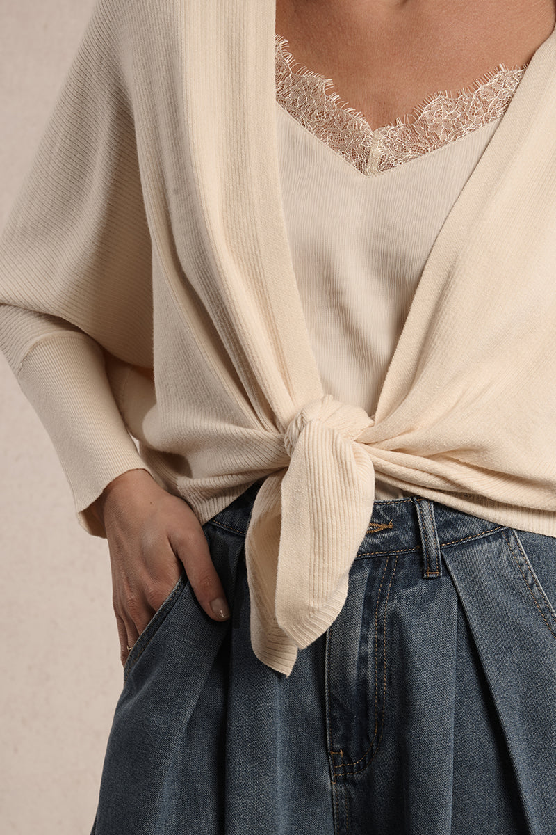 MB Cream Tie Front Sweater