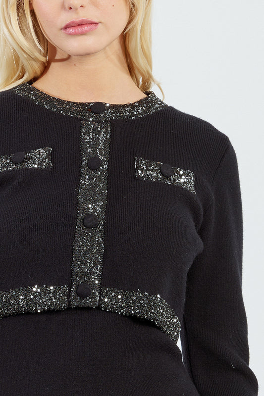 MB Sparkle Trim Cropped Cardigan