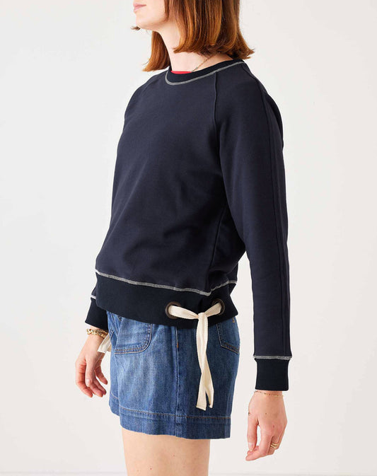 Navy Frenchie Tie Side Sweatshirt