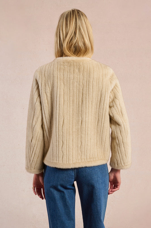 MB Beige Gold Button Fur Jacket