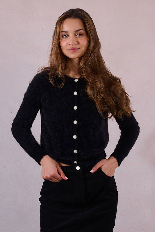 MB Black Pearl Button Cardigan Sweater
