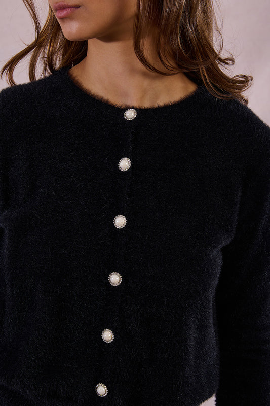 MB Black Pearl Button Cardigan Sweater