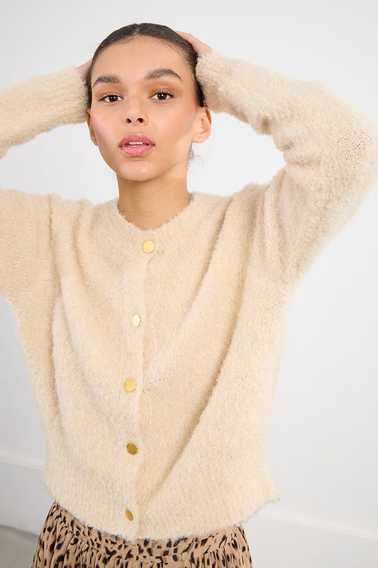 MB Cream Gold Button Cardigan