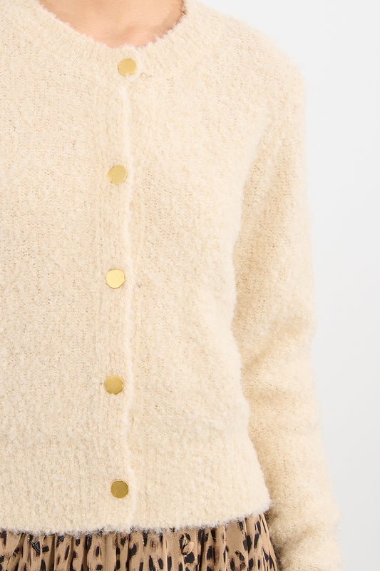 MB Cream Gold Button Cardigan