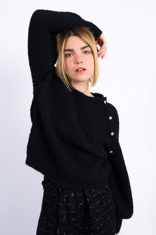 MB Black Side Button Sweater