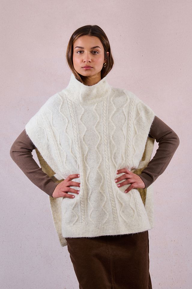 MB Off White Knitted Poncho