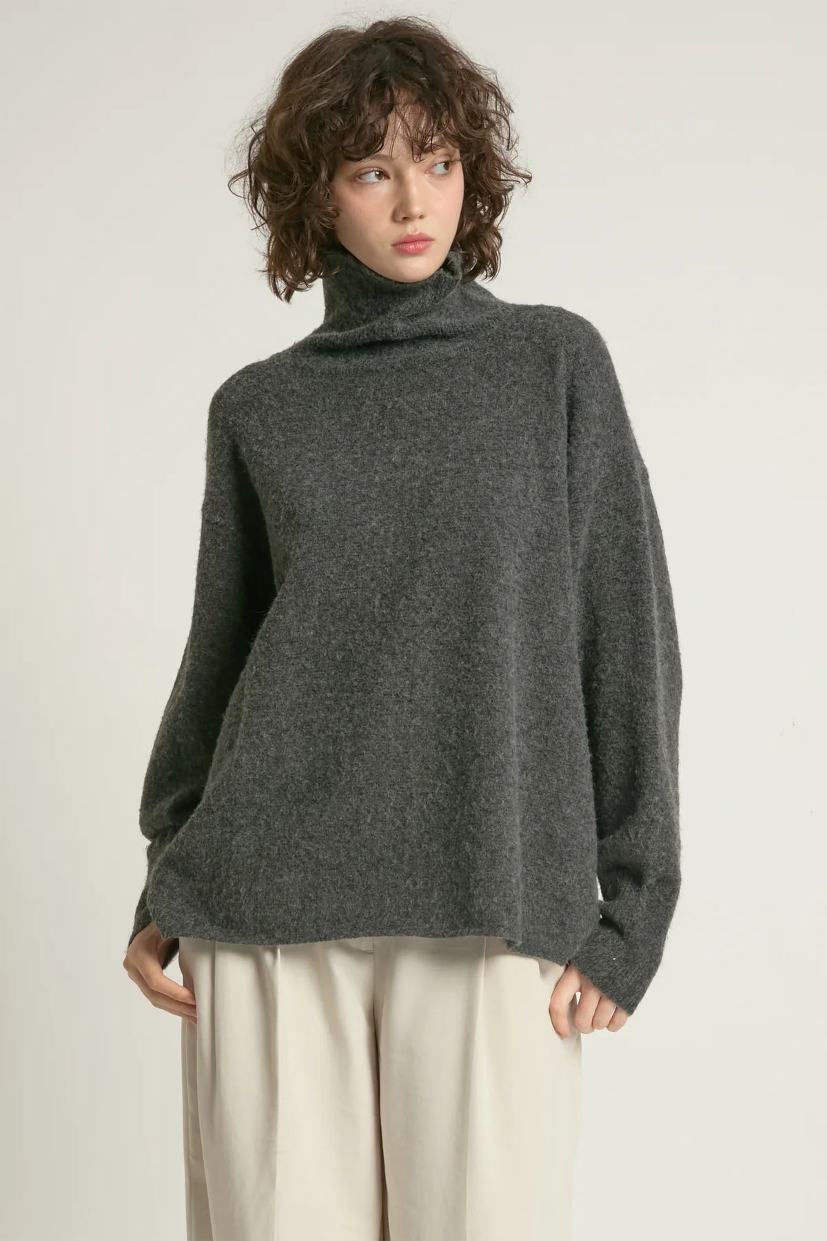 Charcoal Slouch Turtleneck Sweater