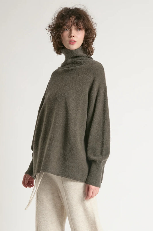 Khaki Slouch Turtleneck Sweater