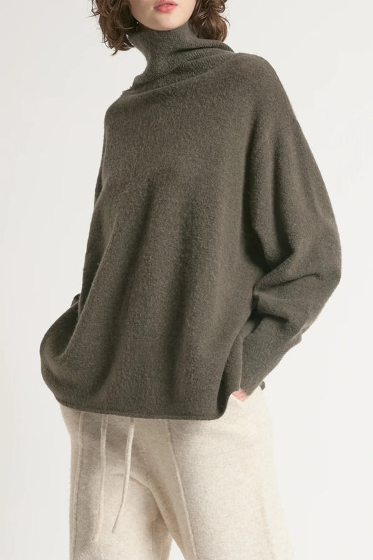 Khaki Slouch Turtleneck Sweater
