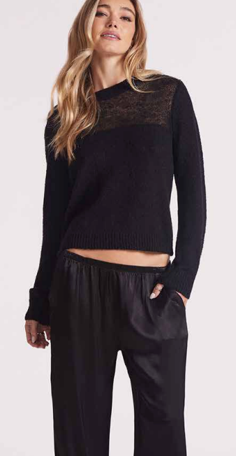 Black Sheer Blocked Crew Top
