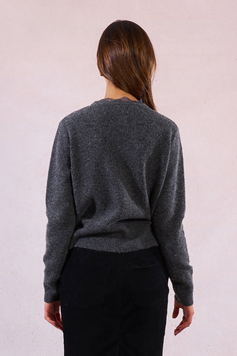 MB Grey Scallop Lace Cardigan Sweater