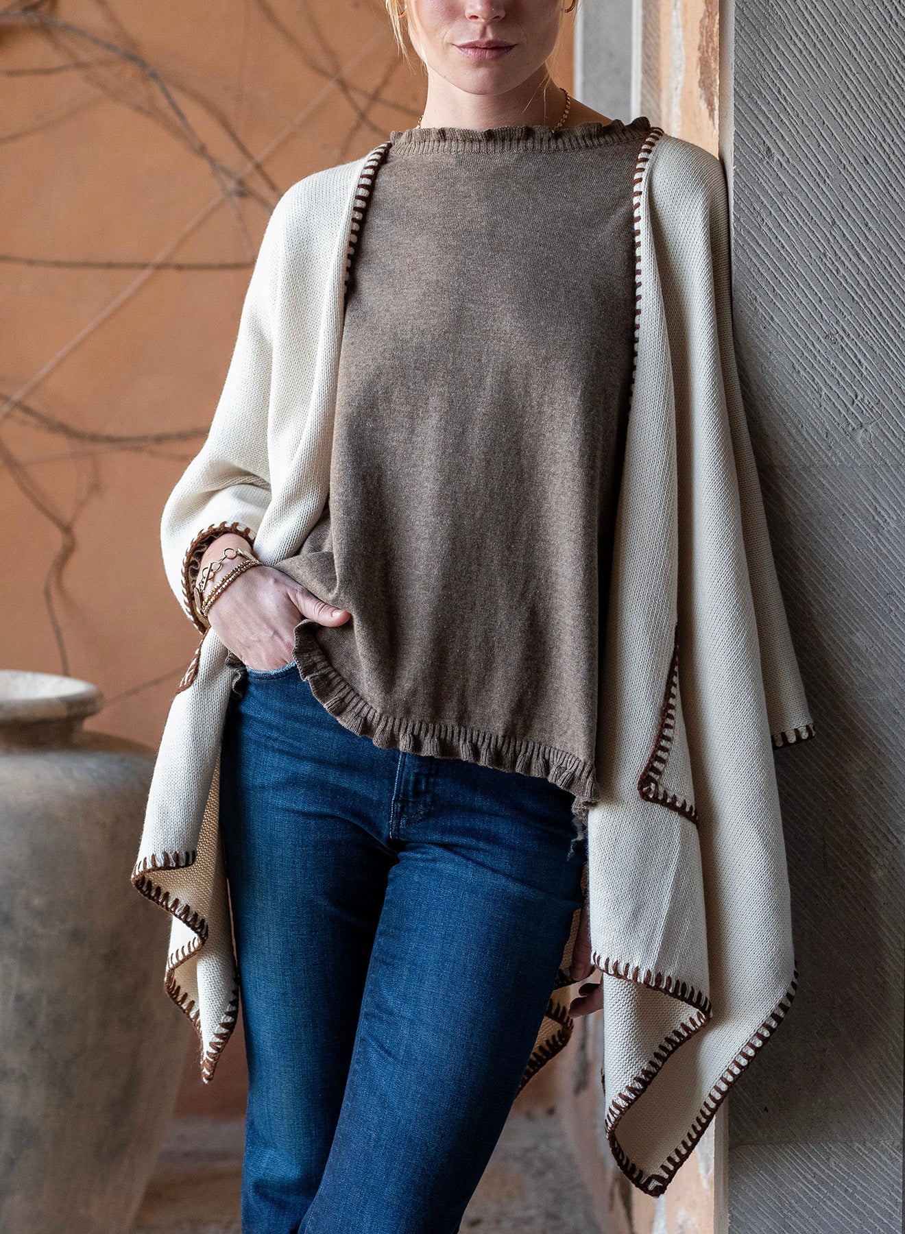 Cream Whip Stitch Travel Wrap