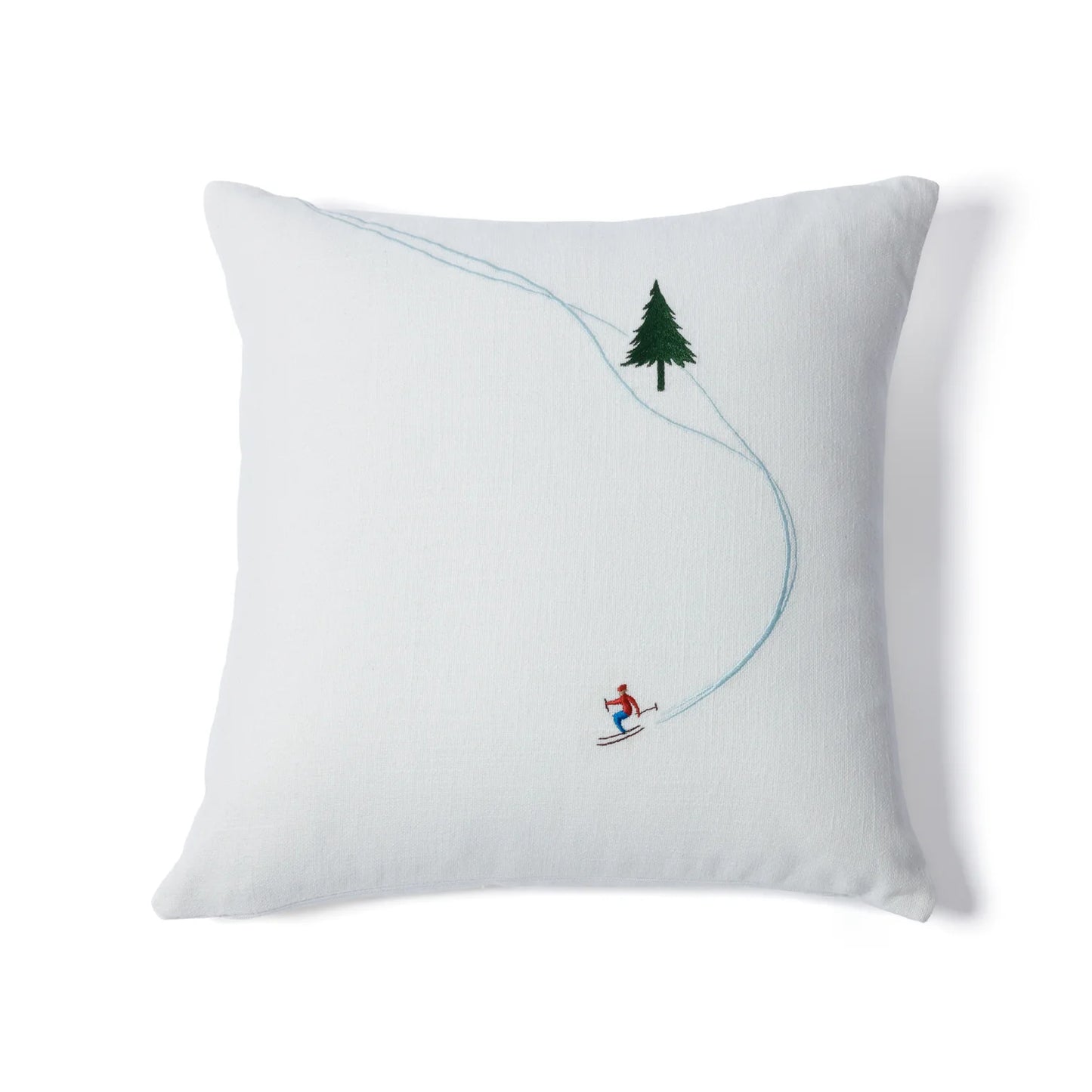Ski Mountain Cotton Embroidered Throw Pillow
