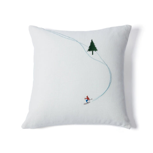 Ski Mountain Cotton Embroidered Throw Pillow