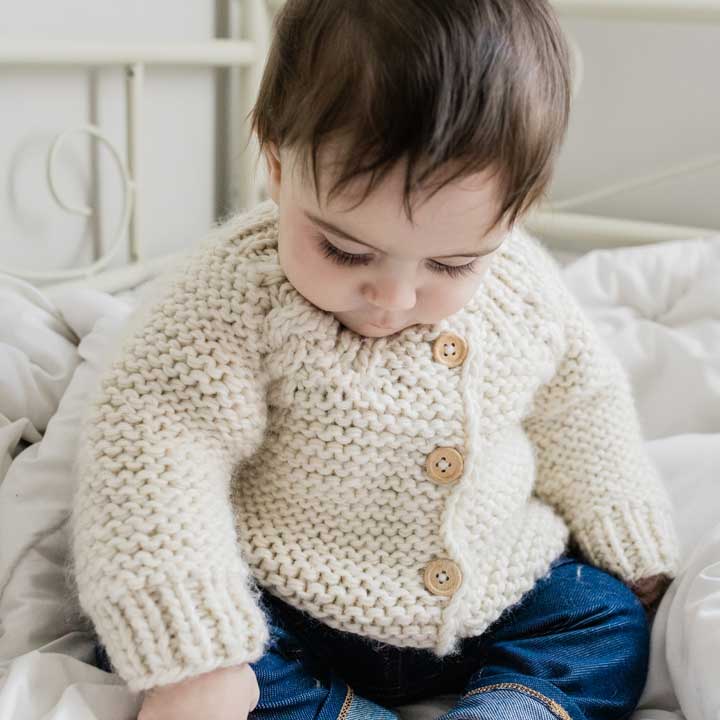 Natural Garter Stitch Cardigan Sweater