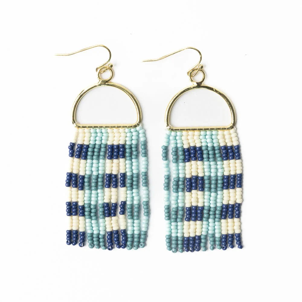 Blue Allison Gingham Fringe Earrings