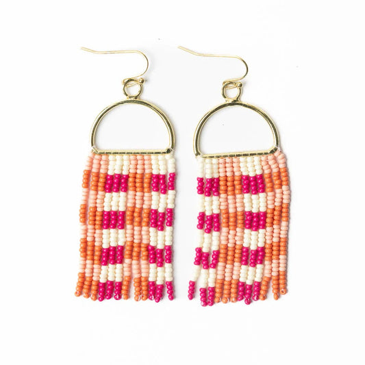 Pink Allison Gingham Fringe Earrings