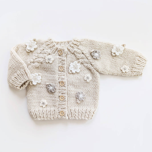 Neutral Flower Cardigan Sweater