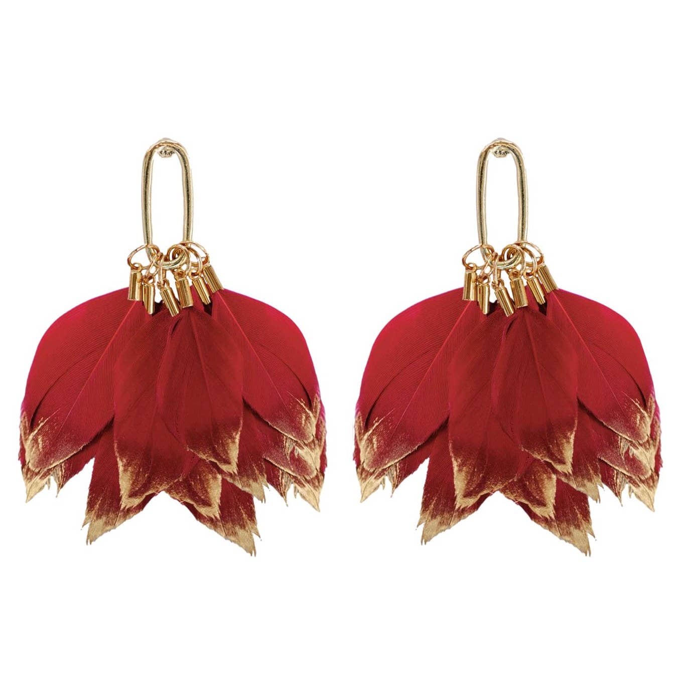 Garnet Gold Feather Earrings