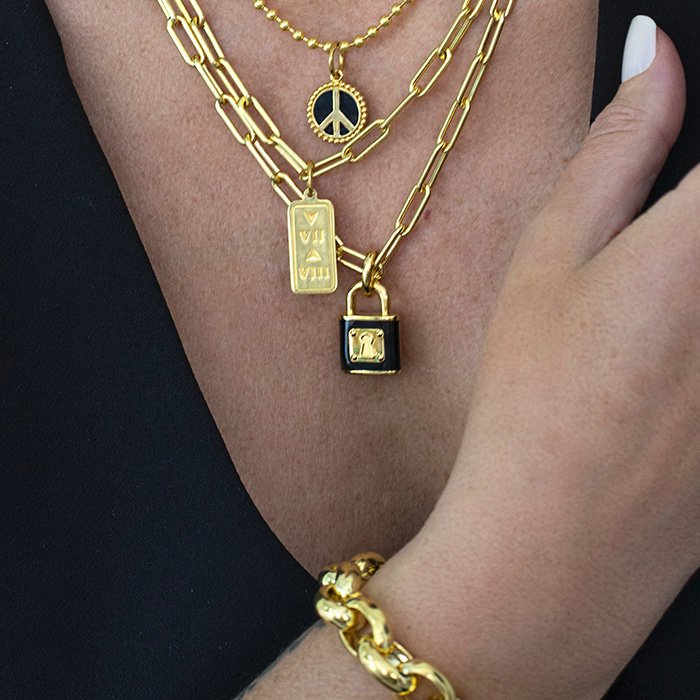 Peace Sign All Gold Flamingo Pink Small Pendant