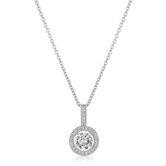 Brilliant Cut Halo Pendant Necklace in Platinum - 909505N16CZ