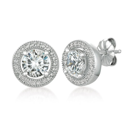 1.25ct Brilliant Cut Halo Stud Earrings in Platinum - 909518E00CZ