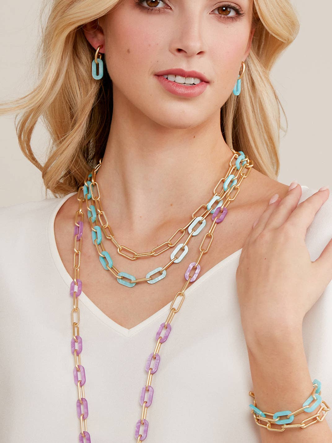 Marbled Resin Link Layered Collar Necklace