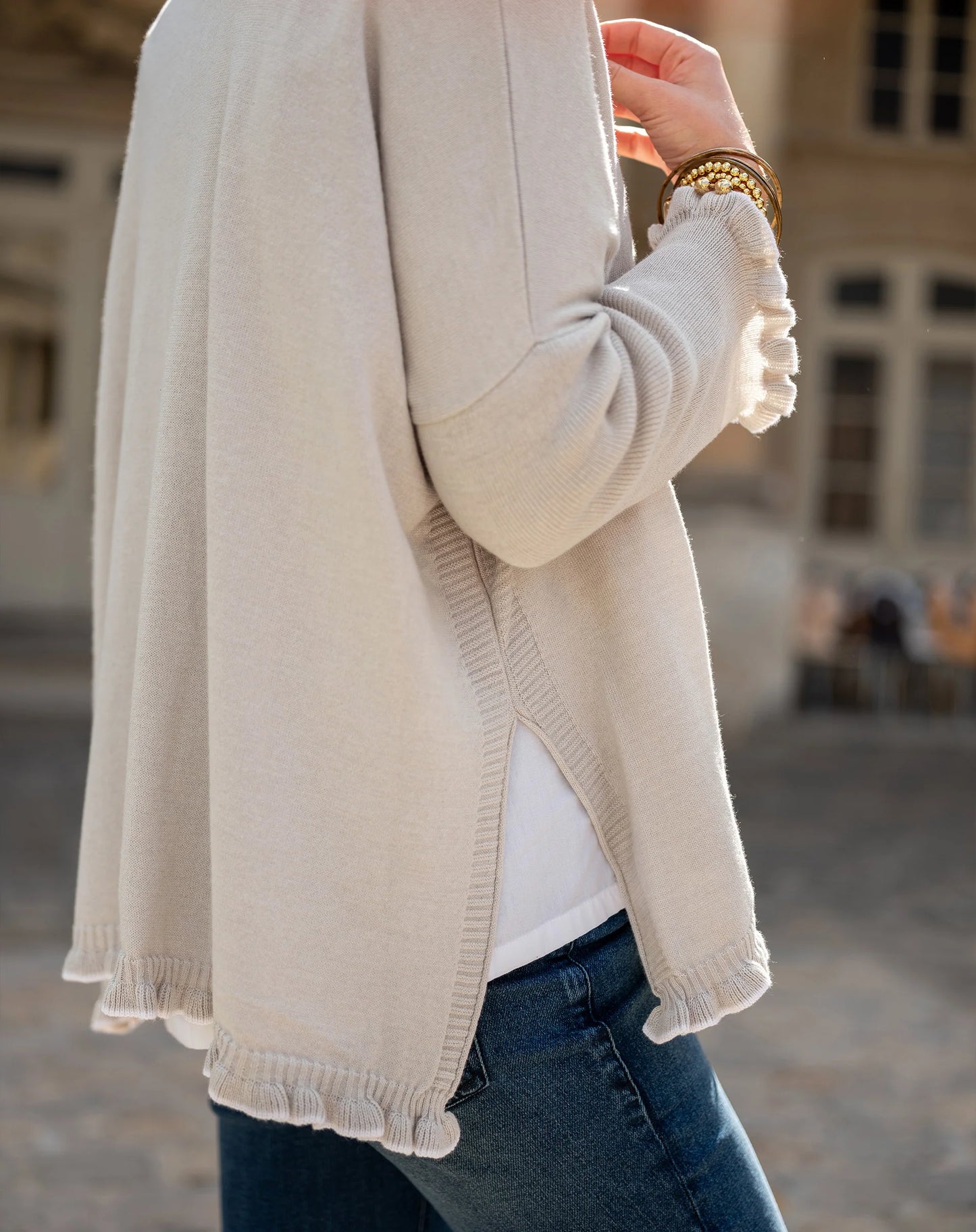 Stone Cream Catalina Ruffle Sweater