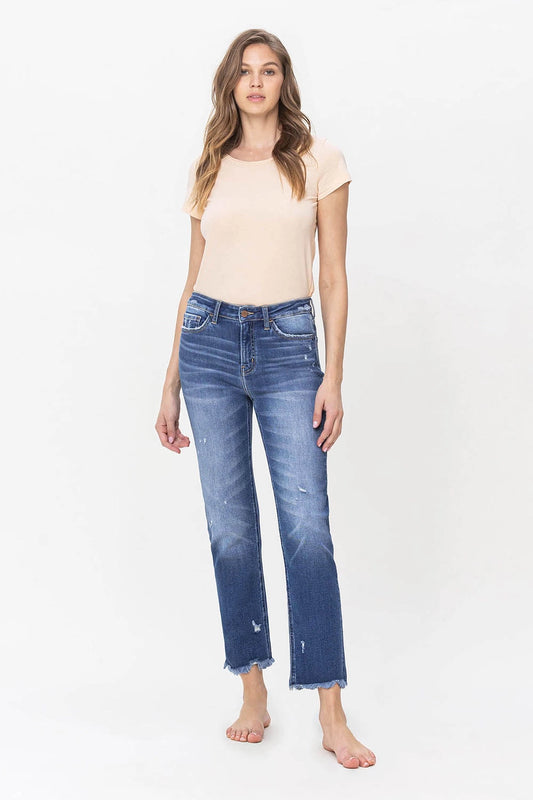 High Rise Slim Straight Raw Hem F5243 Jeans