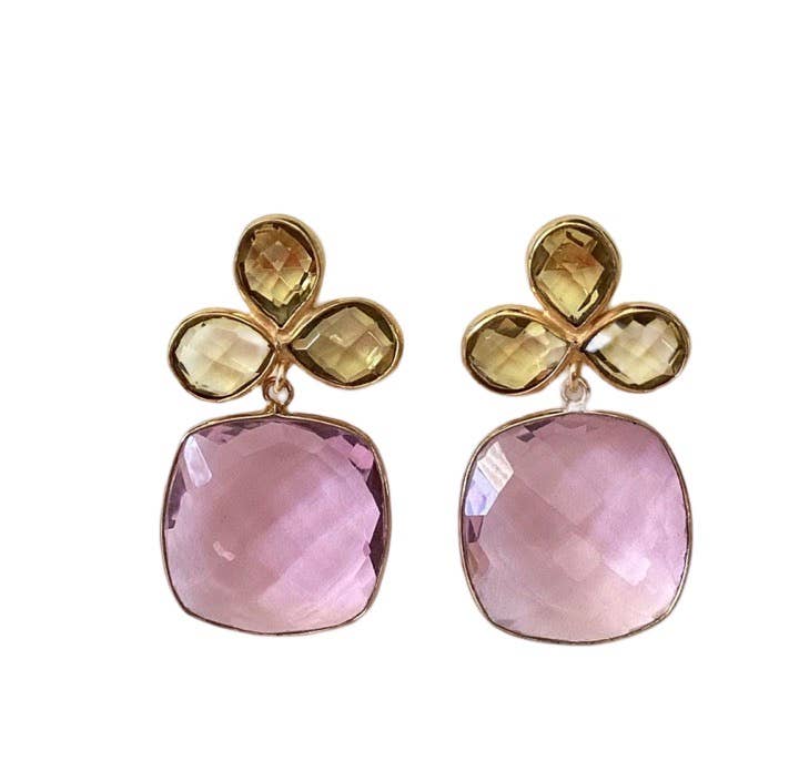 Delleny Lemon & Pink Quartz Earrings