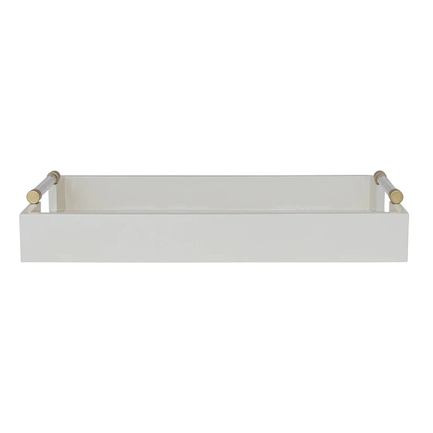 Cream Lacquered Gold Handle Tray