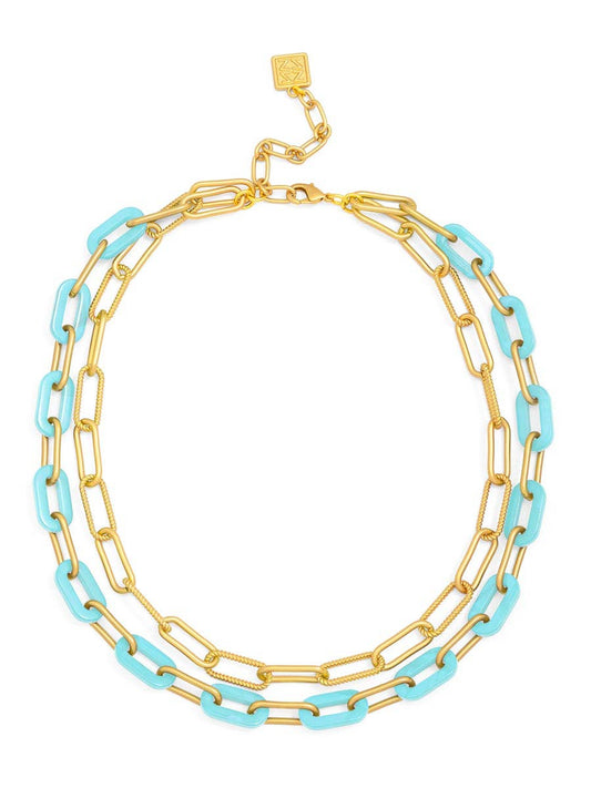 Marbled Resin Link Layered Collar Necklace